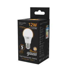 102502112 Лампа Gauss LED A60 globe 12W E27 2700K 1/10/40, шт
