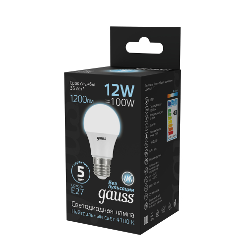 102502212 Лампа Gauss LED A60 globe 12W E27 4100K 1/10/40