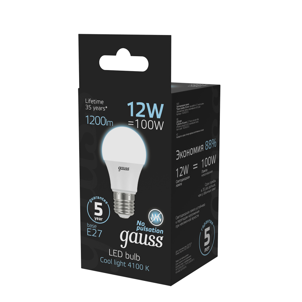 102502212 Лампа Gauss LED A60 globe 12W E27 4100K 1/10/40 102502212 Лампа Gauss LED A60 globe 12W E27 4100K 1/10/40