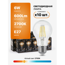 102802106 Лампа Gauss LED Filament A60, E27, 6W,2700K 1/1/40, шт