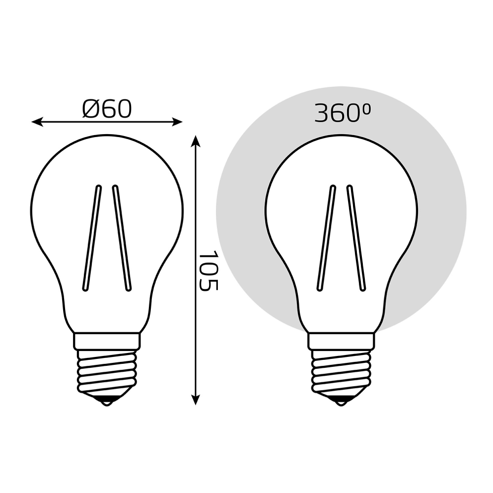 102802106 Лампа Gauss LED Filament A60, E27, 6W,2700K 1/1/40, шт