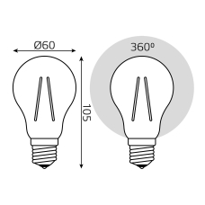 102802108 Лампа Gauss LED Filament A60 E27 8W 740Lm 2700K 1/10/40, шт