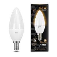 103101107 Лампа Gauss LED Candle E14 6.5W 100-240V 2700K 1/10/50