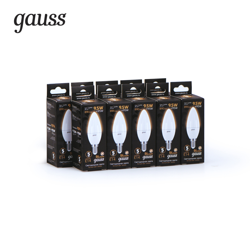 103101110 Лампа Gauss LED Candle E14 9.5W 3000К 1/10/50, шт