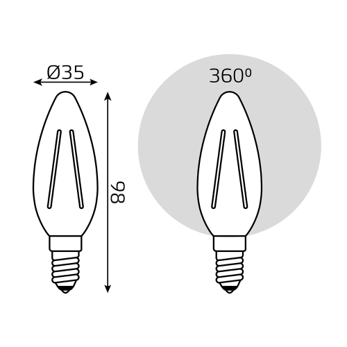 103801113 Лампа Gauss Filament Свеча 13W 1100lm 2700К Е14 LED 1/10/50