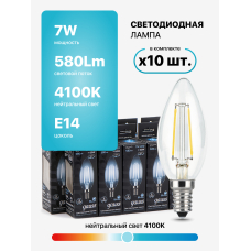 103801207 Лампа Gauss LED Filament Candle E14 7W 4100К 1/10/50, шт