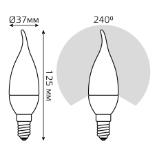 104101107 Лампа Gauss LED Candle tailed E14 6,5W 2700K 1/10/50