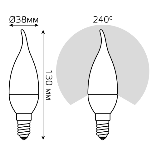 104101110 Лампа Gauss LED Candle tailed E14 9.5W 3000К 1/10/50, шт