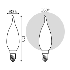 104201105 Лампа Gauss LED Filament Candle tailed OPAL E14 5W 2700K Golden 1/10/50, шт