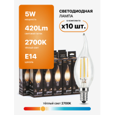 104801105 Лампа Gauss LED Filament Candle Tailed E14 5W 2700K 1/10/50