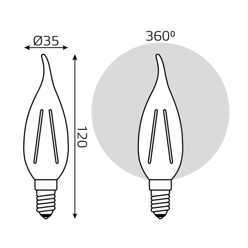 104801109 Лампа Gauss LED Filament Candle tailed, E14, 9W, 2700K 1/1/50, шт