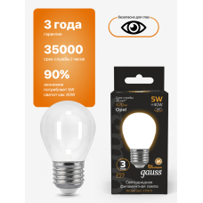 105202105 Лампа Gauss LED Filament Globe OPAL E27 5W 2700К 1/10/50, шт