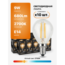 105801109 Лампа Gauss LED Filament Globe, E14, 9W, 680Lm 2700K 1/10/50, шт