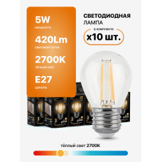 105802105 Лампа Gauss LED Filament Globe E27 5W 2700K 1/10/50, шт