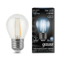 105802207 Лампа Gauss LED Filament Globe E27 7W 4100К 1/10/50, шт