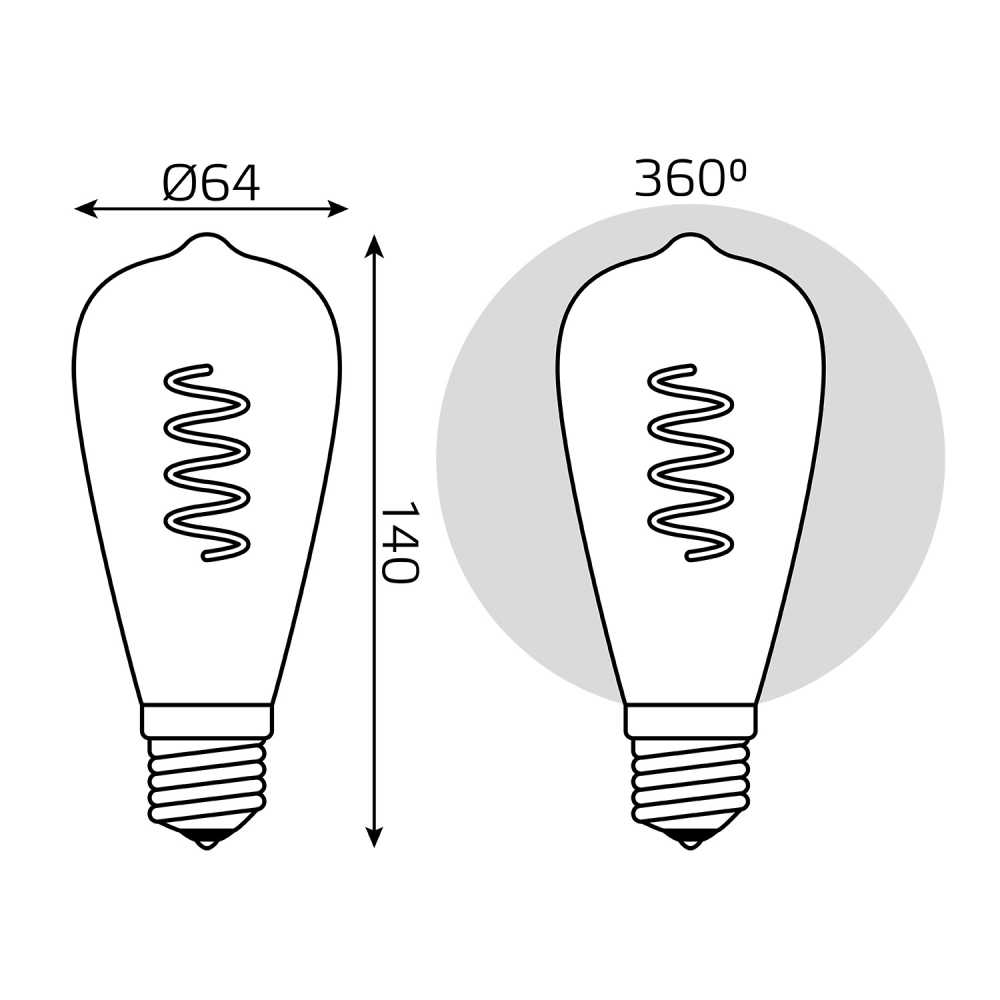 157802006 Лампа Gauss LED Filament ST64 Flexible E27 6W Golden 360lm 2400K 1/10/40 157802006 Лампа Gauss LED Filament ST64 Flexible E27 6W Golden 360lm 2400K 1/10/40