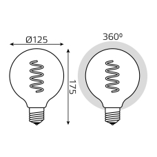 158802008 Лампа Gauss LED Filament G95 Flexible E27 6W Golden 360lm 2400K 1/20