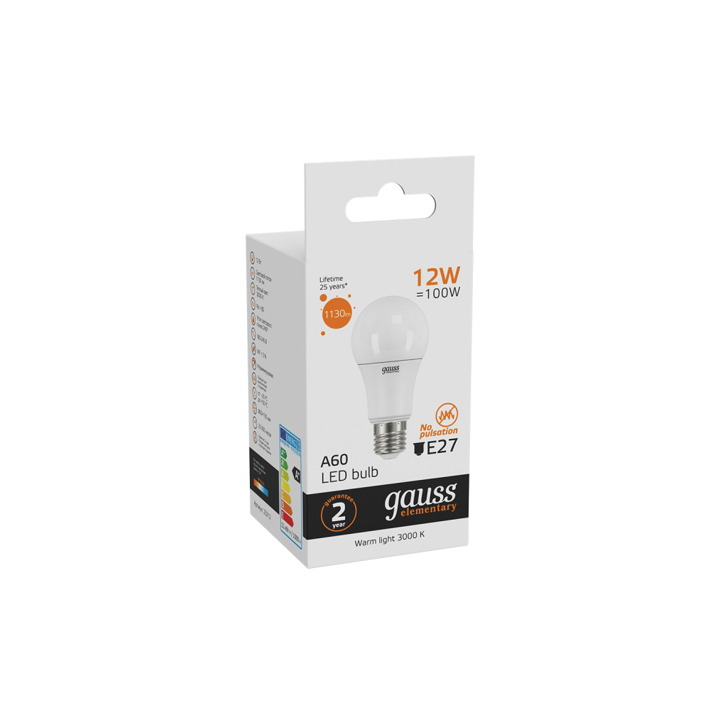 23212 Лампа Gauss Elementary LED A60 E27 12W 2700K 1/10/40 23212 Лампа Gauss Elementary LED A60 E27 12W 2700K 1/10/40